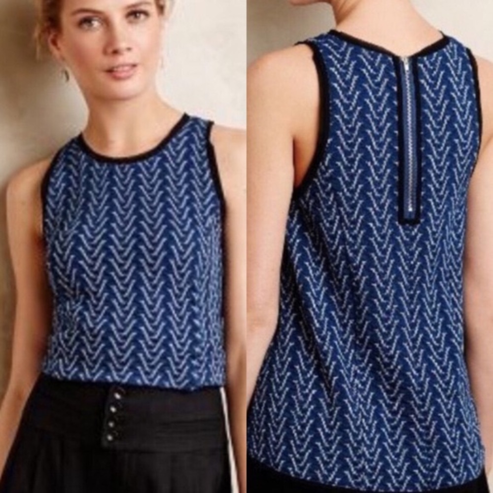 ANTHROPOLOGIE 9-H15 STCL Blue/Wh Sleeveless Top